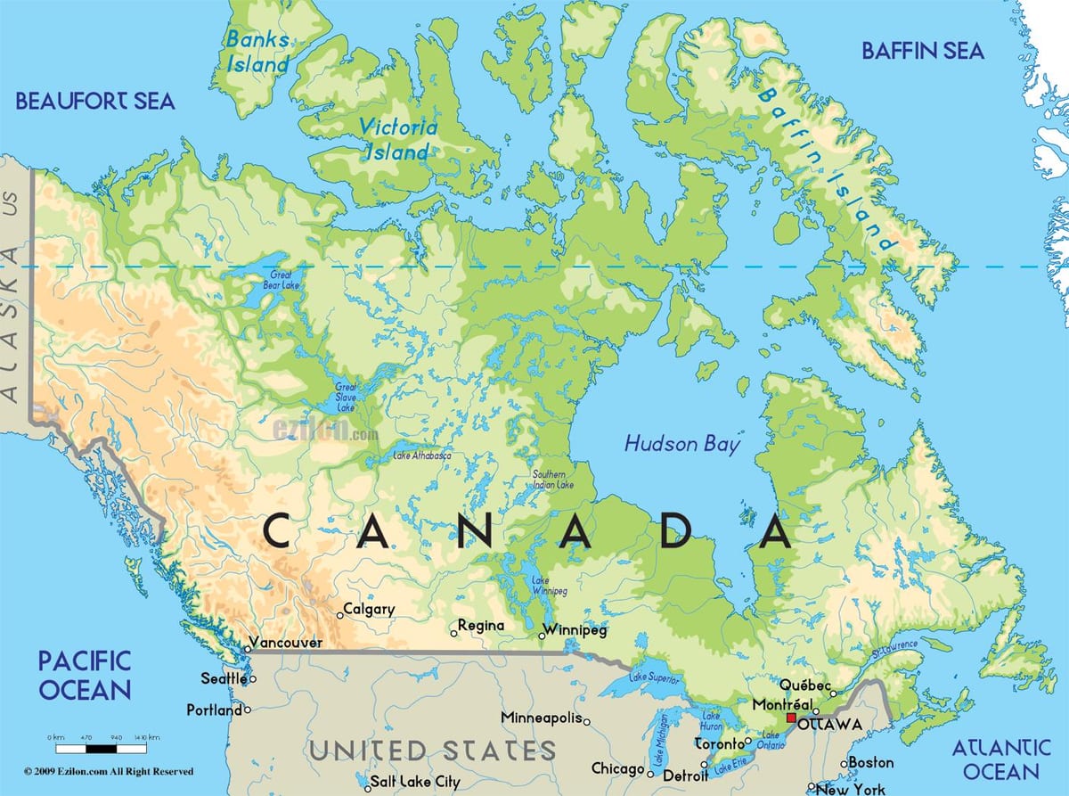 加拿大在一个地图