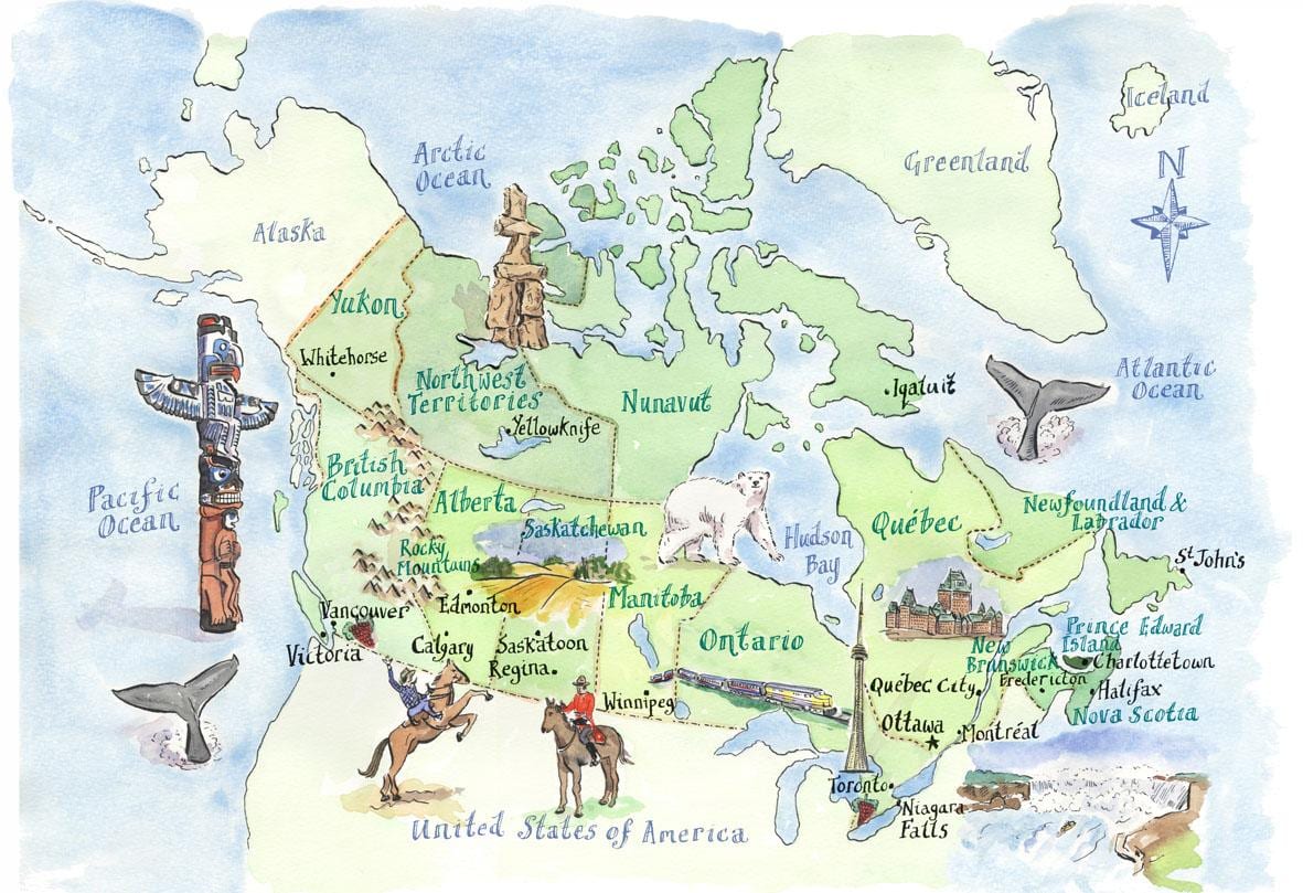 加拿大旅游的地方的地图