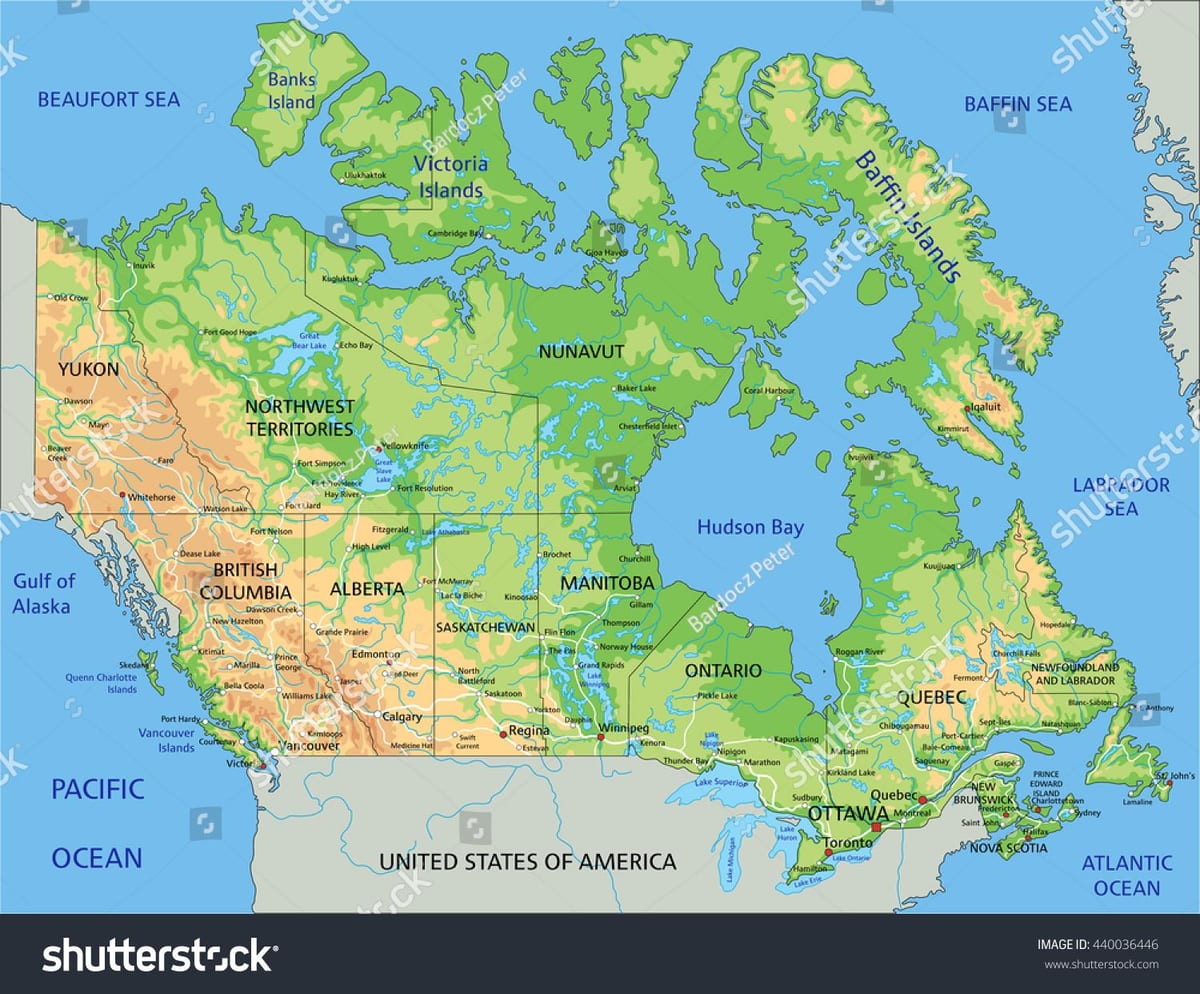 充分标记的加拿大的地图